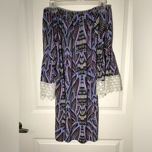 West Loop Boho Off-The-Shoulder Bell Sleeve Dress - Lace Trim Size XL